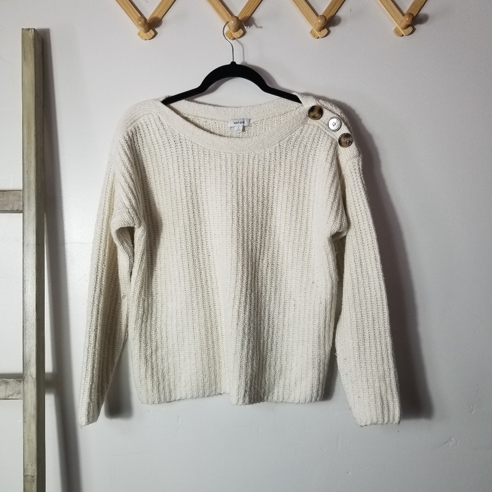 KENSIE WOMEN'S CREAM SWEATER WITH BUTTONS ON SHOULDER SIZE SMALL